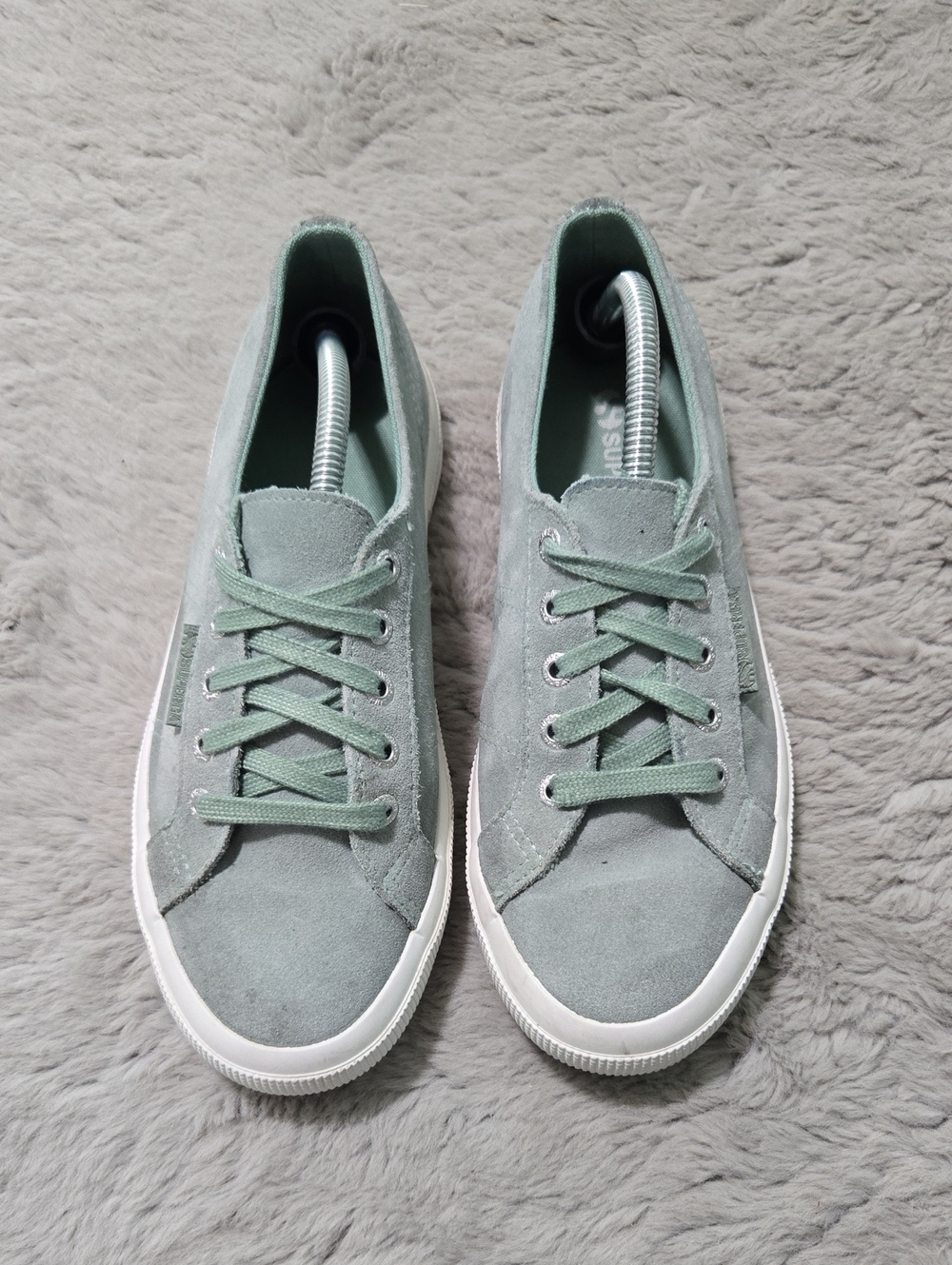 Superga mint green suede lace up sneakers size 7.5